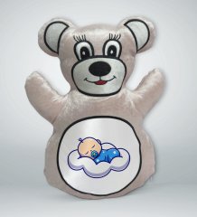 BK Gift Uyuyan Bebek Tasarımlı Krem Ayıcık Yastık-1