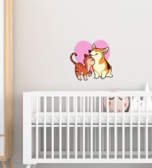 BK Gift Sevimli Kedi ve Köpek Tasarımlı Çocuk Odası Ahşap Duvar Süsü-2
