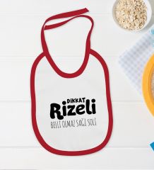 BK Kids Dikkat Rizeli Tasarımlı Kırmızı Bebek Body Zıbın ve Mama Önlüğü Hediye Seti-1