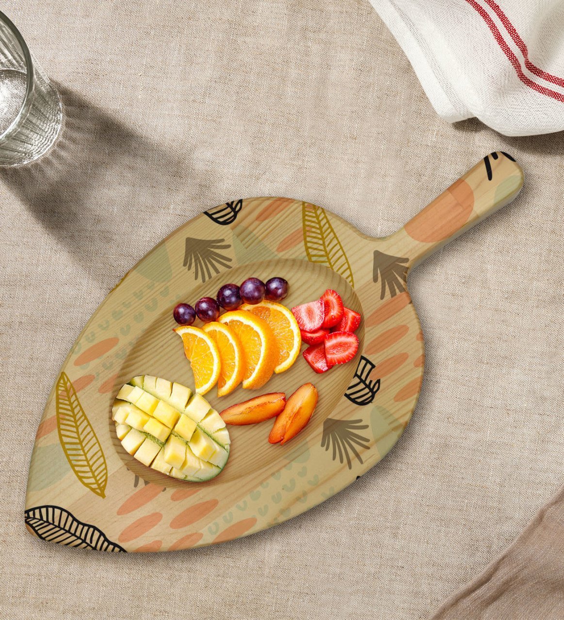 BK Gift Modern Art Tasarımlı Yaprak Şeklinde Doğal Ahşap Servis ve Sunum Tabağı Model 5