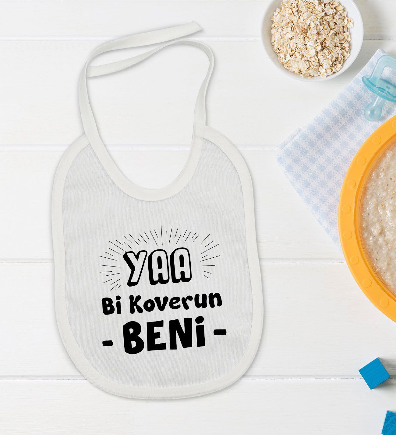 BK Kids Koverun Beni Tasarımlı Beyaz Bebek Mama Önlüğü-1
