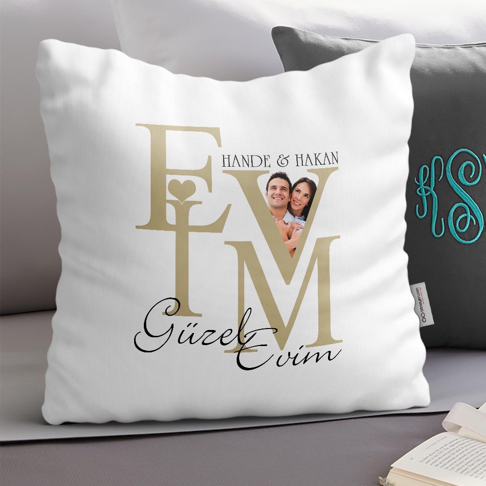 Kişiye Özel Evim Güzel Evim Tasarımlı Beyaz Yastık - 2