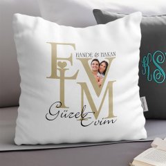 Kişiye Özel Evim Güzel Evim Tasarımlı Beyaz Yastık - 2