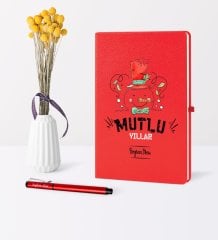 Kişiye Özel Yılbaşı Mutlu Yıllar Temalı Kırmızı Defter Kalem Seti - 5