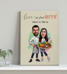 BK Gift Kişiye Özel Aşçı Çift Karikatürlü Kanvas Tablo-1 (30x50), Sevgiliye Hediye, Sevgililer Günü Hediyesi