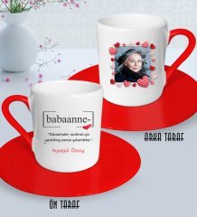 Kişiye Özel Fotoğraflı Babaanne Tasarımlı Kırmızı Türk Kahvesi Fincanı-1