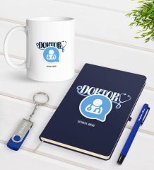 Kişiye Özel Doktor Temalı Lacivert Defter Kalem Kupa 32gb USB Bellek Hediye Seti-11