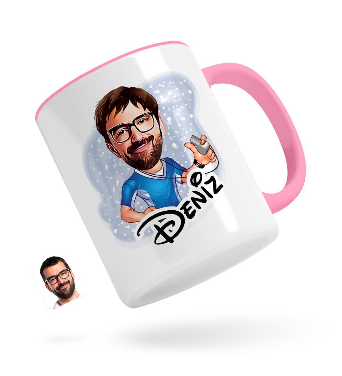 Kişiye Özel Erkek Antrenör Karikatürlü Pembe Kupa Bardak-1