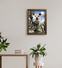 Evcil Dostlara Özel Asker Tasarımlı Portre Doğal Masif Ahşap Çerçeveli Tablo 45x65cm-1
