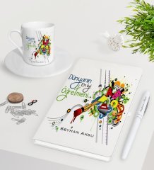 Kişiye Özel Dünyanın En İyi Öğretmeni Beyaz Defter Kalem Türk Kahvesi Fincanı Seti-27