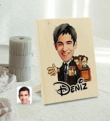 Kişiye Özel İsimli Erkek Avukat Karikatürlü Dekoratif Ahşap Çerçeve Model 2