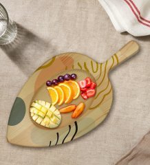 BK Gift Modern Art Tasarımlı Yaprak Şeklinde Doğal Ahşap Servis ve Sunum Tabağı Model 4