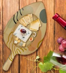 BK Gift Modern Art Tasarımlı Yaprak Şeklinde Doğal Ahşap Servis ve Sunum Tabağı Model 4