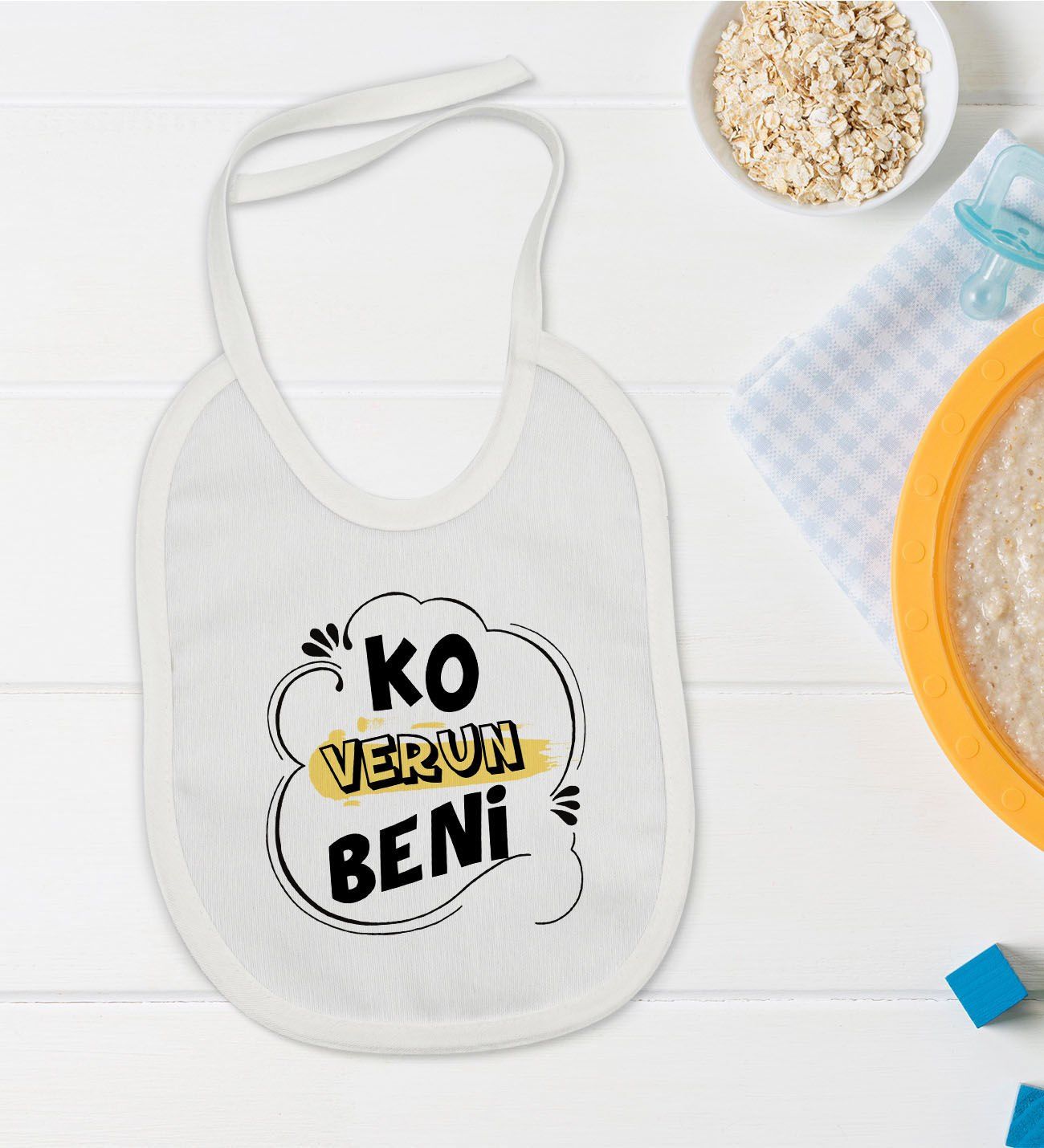 BK Kids Ko Verun Beni Tasarımlı Beyaz Bebek Mama Önlüğü-1