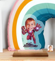 BK Gift Kişiye Özel Çocuk Süper Kahraman Karikatürlü Ahşap Standlı Pleksi Biblo-2