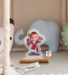 BK Gift Kişiye Özel Çocuk Süper Kahraman Karikatürlü Ahşap Standlı Pleksi Biblo-2