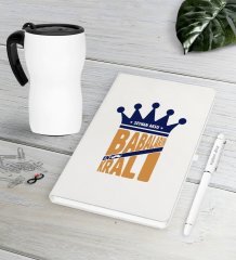 Kişiye Özel Babaların En Kralı Beyaz Defter Kalem Termos Mug Seti