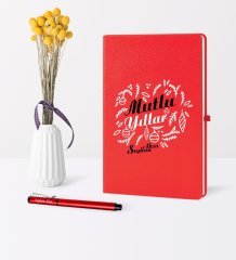Kişiye Özel Yılbaşı Mutlu Yıllar Temalı Kırmızı Defter Kalem Seti - 4