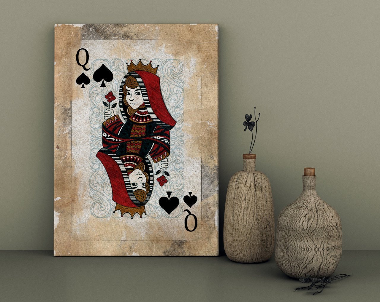 BK Home İskambil Maça Kız Tasarımlı Kanvas Tablo 30x50cm-1