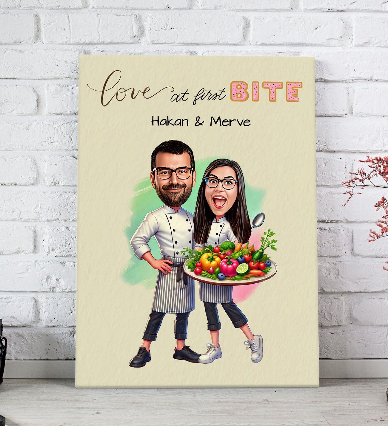 BK Gift Kişiye Özel Aşçı Çift Karikatürlü Kanvas Tablo-1 (20x30), Sevgiliye Hediye, Sevgililer Günü Hediyesi