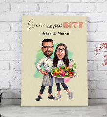 BK Gift Kişiye Özel Aşçı Çift Karikatürlü Kanvas Tablo-1 (20x30), Sevgiliye Hediye, Sevgililer Günü Hediyesi