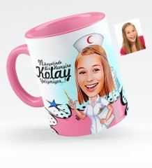 Kişiye Özel Hemşire Karikatürlü Pembe Kupa Bardak - 2
