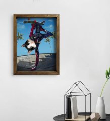 Evcil Dostlara Özel Kaykaycı Tasarımlı Portre Doğal Masif Ahşap Çerçeveli Tablo 45x65cm-1