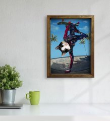 Evcil Dostlara Özel Kaykaycı Tasarımlı Portre Doğal Masif Ahşap Çerçeveli Tablo 45x65cm-1
