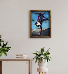 Evcil Dostlara Özel Kaykaycı Tasarımlı Portre Doğal Masif Ahşap Çerçeveli Tablo 45x65cm-1