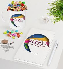 BK Gift Kişiye Özel 2023 Mutlu Yıllar Beyaz Defter Kalem Kupa ve Haribo Şeker Hediye Seti-10