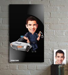 Kişiye Özel Bay Trafik Polisi Karikatür Ahşap Tablo - 1