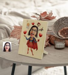 Kişiye Özel Süper Anne Karikatürlü Dekoratif Ahşap Çerçeve Model 1