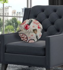Kişiye Özel İsimli Makyaj Tasarımlı Yuvarlak Dekoratif Kırlent Yastık-2