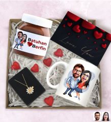 BK Gift Sevgiliye Özel Karikatürlü Hediye Seti-5, Sevgililer Günü Hediyesi, Yıl Dönümü Hediyesi, Nutella 400gr., Doğum Günü Hediyesi