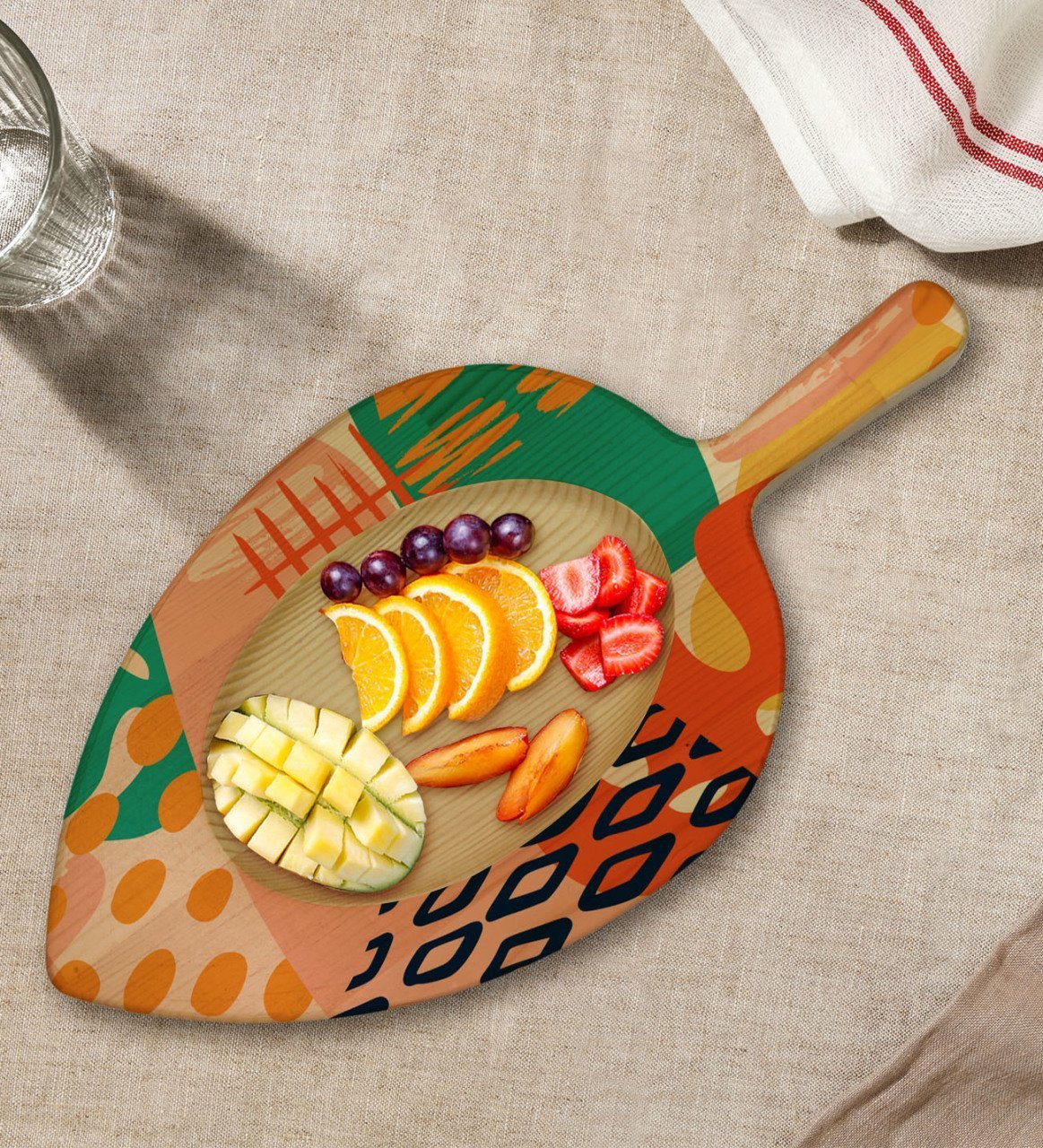 BK Gift Modern Art Tasarımlı Yaprak Şeklinde Doğal Ahşap Servis ve Sunum Tabağı Model 3