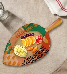 BK Gift Modern Art Tasarımlı Yaprak Şeklinde Doğal Ahşap Servis ve Sunum Tabağı Model 3