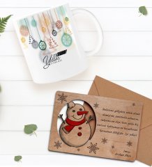 Kişiye Özel Happy New Year Kupa Bardak ve Retro Ahşap Yılbaşı Tebrik Kartı Hediye Seti-1D