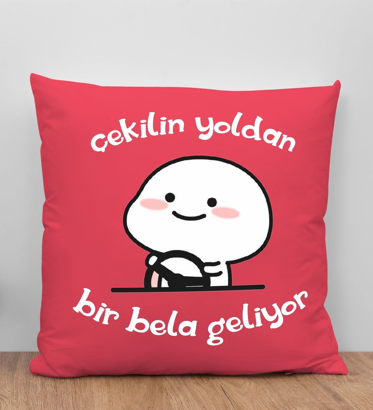 BK Gift Bir Bela Geliyor Tasarımlı Kırmızı Kırlent Yastık, Arkadaşa Hediye, Ev Dekorasyonu, Ev Hediyesi-1