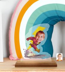 BK Gift Kişiye Özel Çocuk Süper Kahraman Karikatürlü Ahşap Standlı Pleksi Biblo-1