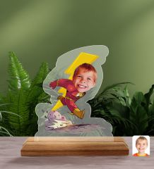 BK Gift Kişiye Özel Çocuk Süper Kahraman Karikatürlü Ahşap Standlı Pleksi Biblo-1
