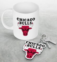 NBA Chicago Bulls Beyaz Kupa ve Ahşap Anahtarlık Seti