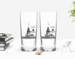 Kişiye Özel Renkli Baskılı Kız Kulesi Tasarımlı İkili Rakı Bardağı Seti-3