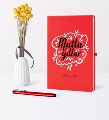 Kişiye Özel Yılbaşı Mutlu Yıllar Temalı Kırmızı Defter Kalem Seti - 3