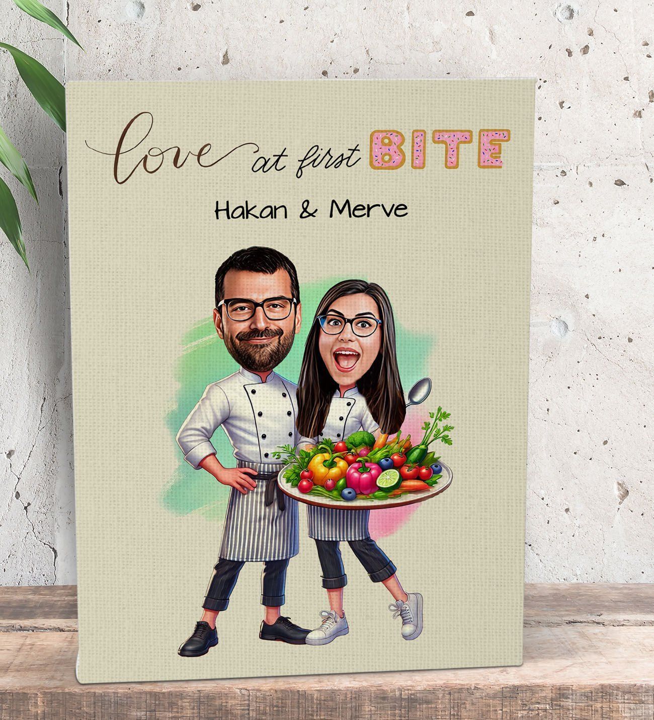 BK Gift Kişiye Özel Aşçı Çift Karikatürlü Kanvas Tablo-1 (15x20), Sevgiliye Hediye, Sevgililer Günü Hediyesi