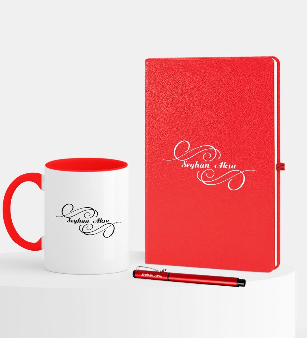 Kişiye Özel İsimli Kırmızı Defter Kalem Kupa Seti - 3