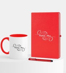 Kişiye Özel İsimli Kırmızı Defter Kalem Kupa Seti - 3