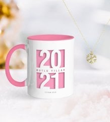 BK Gift Kişiye Özel 2023 Mutlu Yıllar Pembe Kupa ve Kar Tanesi Kolye-7