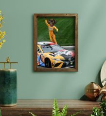 Evcil Dostlara Özel Nascar Pilotu Tasarımlı Portre Doğal Masif Ahşap Çerçeveli Tablo 45x65cm-1