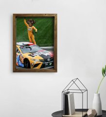 Evcil Dostlara Özel Nascar Pilotu Tasarımlı Portre Doğal Masif Ahşap Çerçeveli Tablo 45x65cm-1