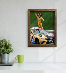 Evcil Dostlara Özel Nascar Pilotu Tasarımlı Portre Doğal Masif Ahşap Çerçeveli Tablo 45x65cm-1